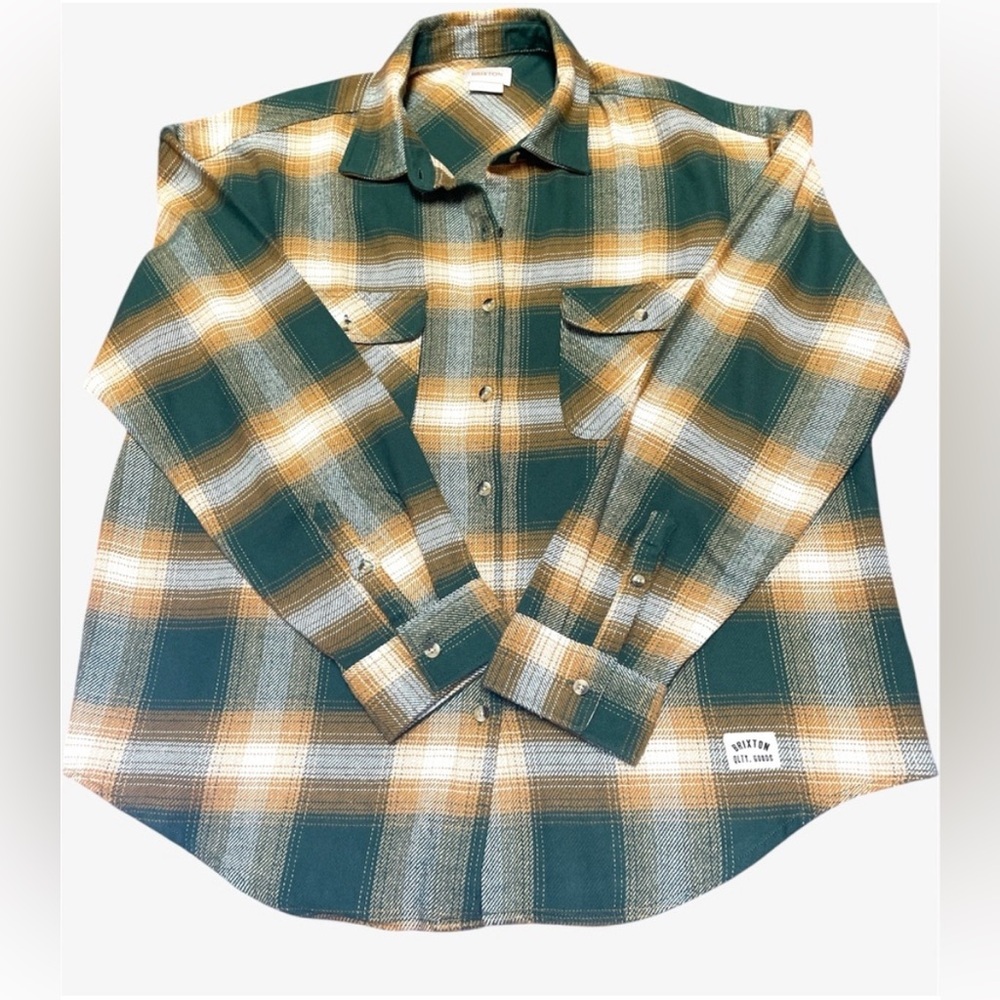 Brixton Women's Bowery Oversized Plaid
Flannel Shirt Green Brown XS NWT
